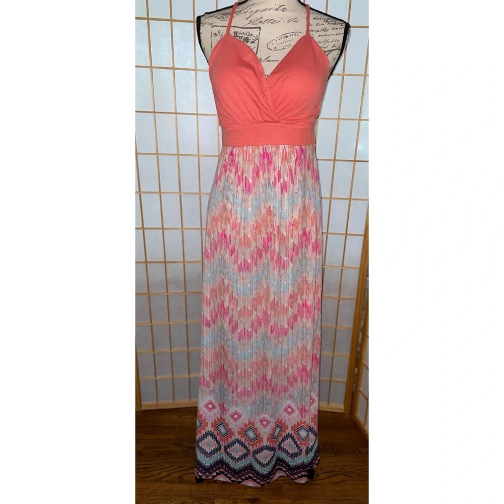 Women’s Aztec Print Maxi Dress Size Medium Sleeveless Multicolor Boho Dress - Picture 7 of 8